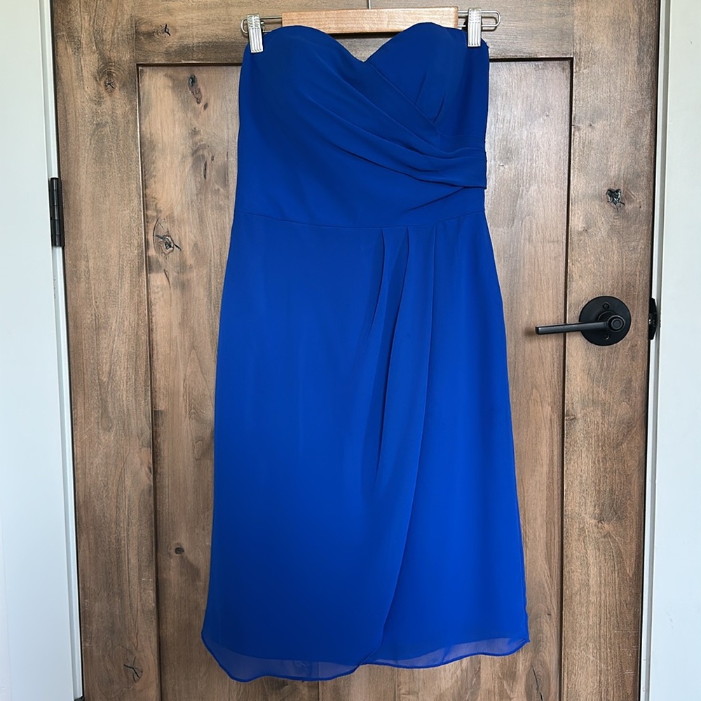 Bill Levkoff Blue Pleated Strapless Cocktail Dress
